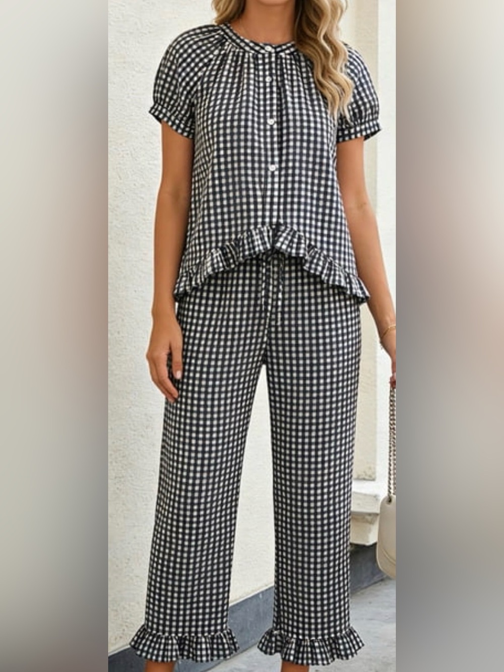 Black & White Gingham Women’s Set - Top & Pants